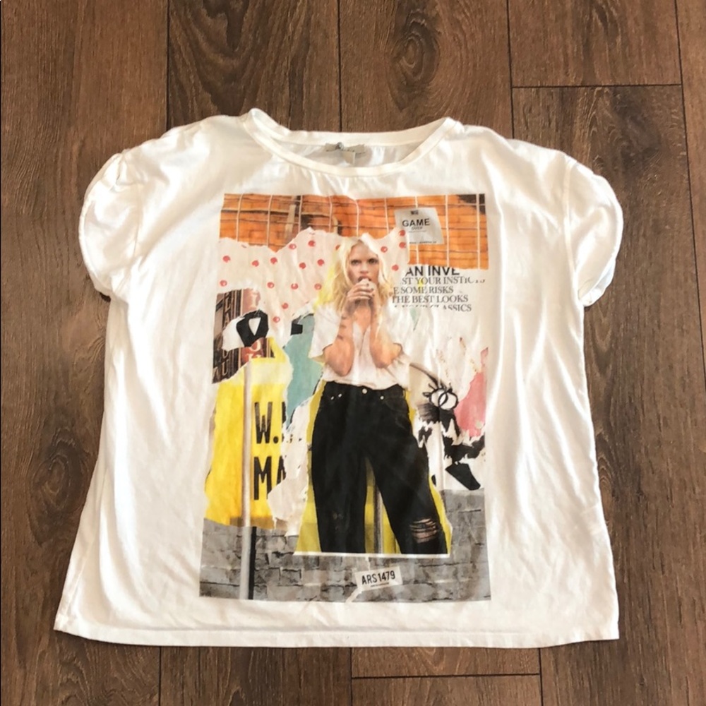 Zara Trafaluc White Graphic Tshirt Size M - Picture 1 of 4